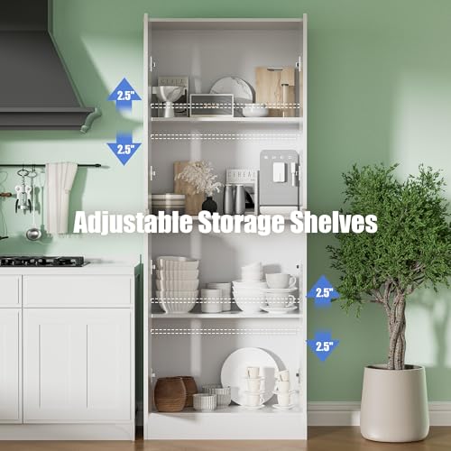 71-Tall-Kitchen-Pantry-Cabinet-4-Doors-Freestanding-Cupboard-Cabinet-Larder-Cupboard-with-Adjustable-Shelves-Kitchen-Hutch-Cabinet-for-Kitchen-Dining-Room-White 71 Tall Kitchen Pantry Cabinet 4 Doors Freestanding Cupboard Cabinet Larder Cupboard with Adjustable Shelves Kitchen Hutch Cabinet for Kitchen Dining Room White
