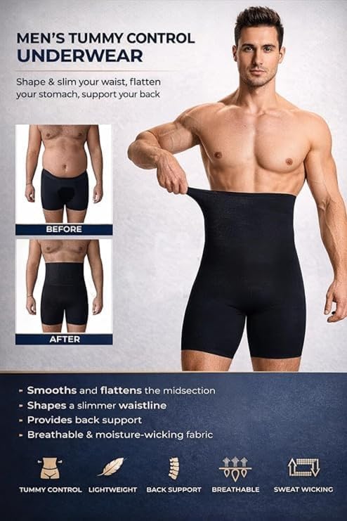 Image of Men Supporter Shapewear | Waist & Tummy Tucker Compression Body Shaper Shorts for Men | High Waist Slimming Supporter Innerwear | Breathable Shapewear