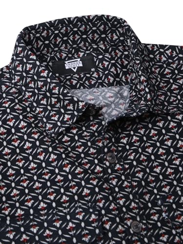 Image of Thomas Scott Men Slim Fit Pure Cotton Corduroy Floral Printed Semi-Formal Shirt