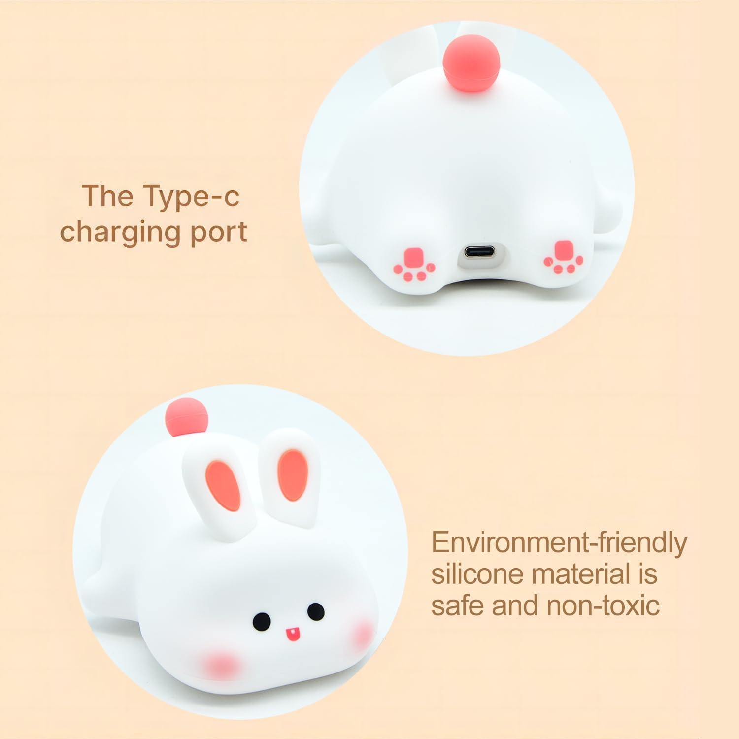 Mobhada USA Night Lamp, Cute Touch Silicone Light for Kids Bedroom, USB Rechargeable (Rabbit) 4