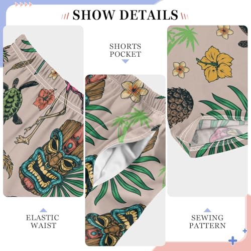 Tropical Flamingo Turtle Boys Long Pants Soft Trousers Elastic Waist Kids Lounge Bottoms with Pockets S-XL4