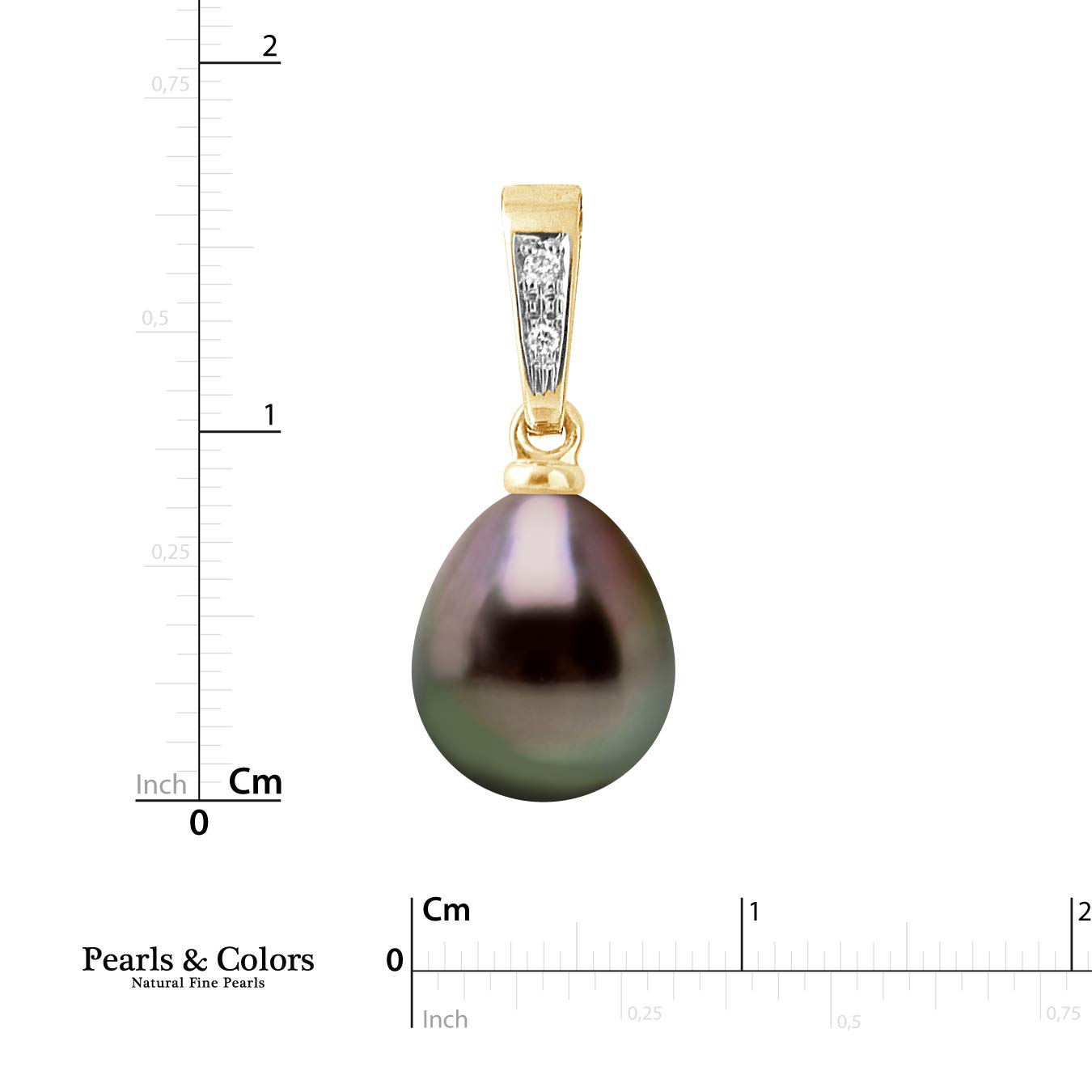PEARLS & COLORS - Autentica perla di Tahiti coltivata 0,010 carati di diamante Ciondolo 8-9 mm - Qualità A+ - Disponibile in oro giallo e bianco - Catena gratuita - Gioielli da donna