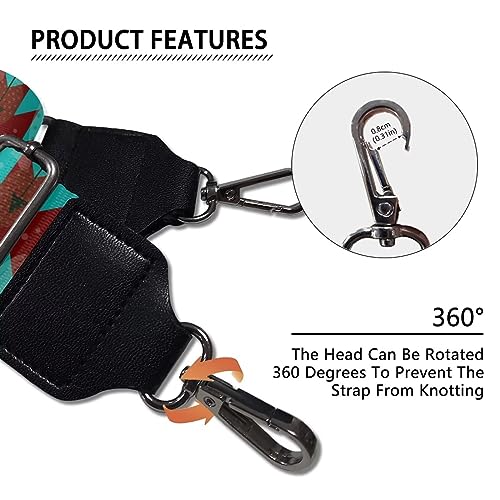 Image of Wide Bag Straps Replacement Crossbody Green Aztec Guitar Straps for Handbags /Purses /Messenger /Duffel Bags Backpack Straps Replacement Adjustable Length from 30 inch to 50.3 inch