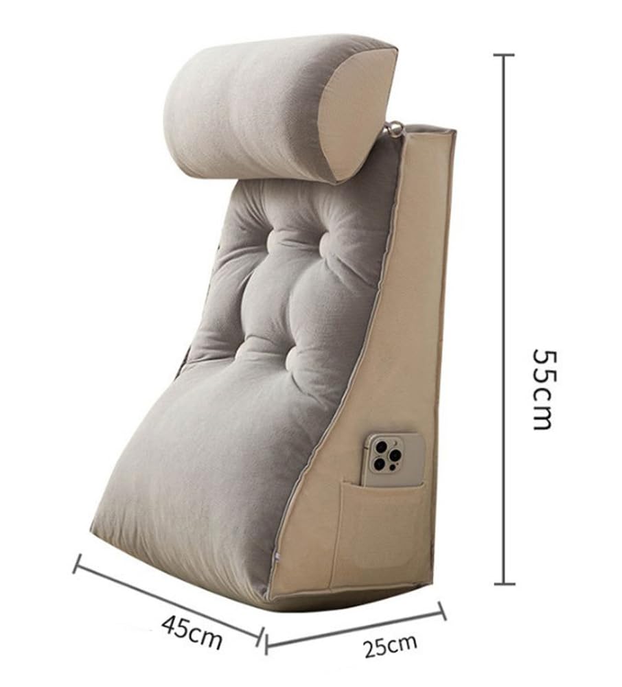 Cojín triangular de cuña para cama, para leer o jugar, soporte de posicionamiento en el sofá, respaldo de meditación, alivia la presión (café, 45 x 55 x 25 cm (1 pieza))
