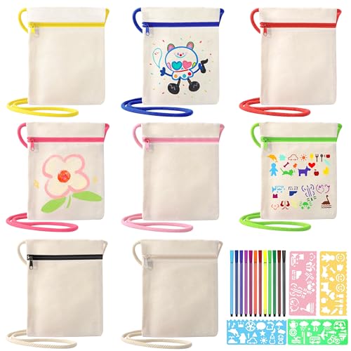 Qzakce Sacs en Tissu à Peindre 8 Pièces Sac en Tissu à Peindre Zippée Trousse a Colorier avec...