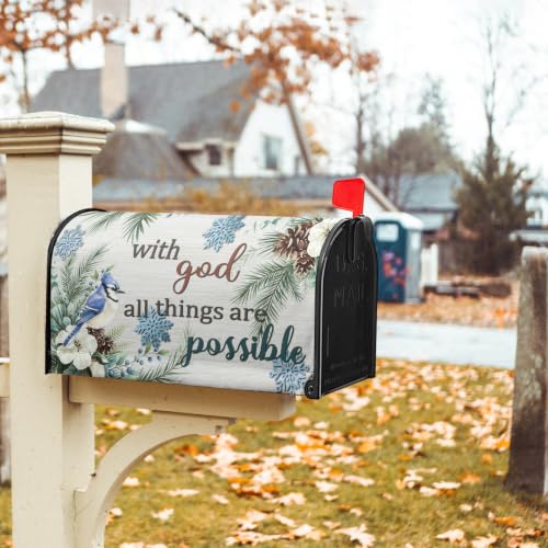 Image of Winter Blue Bird Mailbox Cover Magnetic 25.5 inchx21 inch