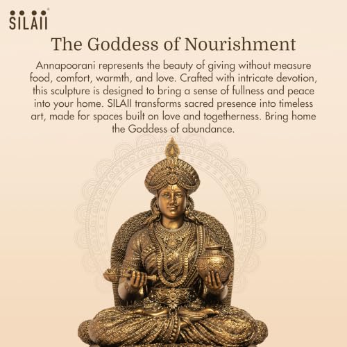Image of SILAII Goddess Annapoorani Sculpture | 6 Inch Antique Bronze Finish | Annapurna Devi Idol for Home Temple, Pooja Room & Spiritual Decor