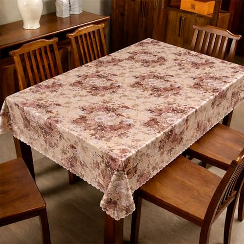 Image of Dakshya Industries PVC Waterproof Table Cover 6 Seater 54x78 Inch - Washable Oil & Stain Resistant Dining Table Cover (Gold Brown)