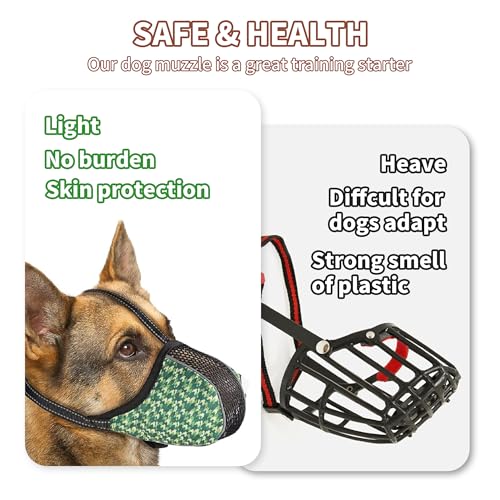 Image of Dog Muzzle for Extra Large Size Dogs to Prevent Biting Chewing Barking Soft Air Mesh Muzzles Reflective Ajustable Full Coverage Dog Mouth Guard Cover for Grooming Scavenging Green XXL
