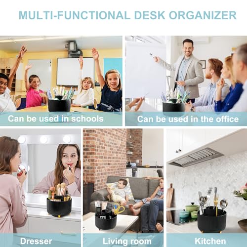 Image of Cayxenful Pencil Holder For Desk,5 Slots 360Degree Rotating Desk Organizers And Accessories,Desktop Storage Stationery Supplies Organizer, Cute Pencil Cup Pot For Office, School, Home (H-Black)