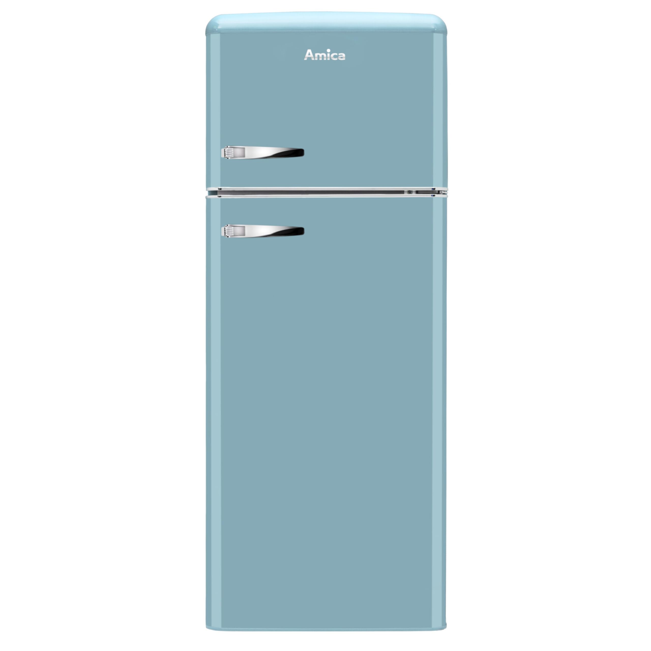 Amica KGC 15632 T Retro Kühl-/Gefrierkombination / Ice Blue (Türkis) / 144cm (H) x 55cm (B) x 62cm (T) / Retro-Design / Kühlschrank mit Gefrierfach