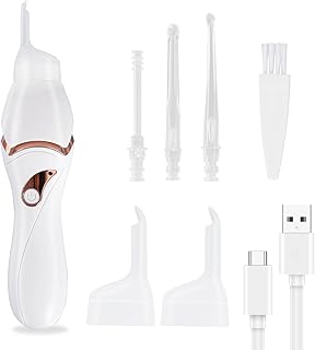 Eliminador de Cerumen Eléctrico al Vacío, Limpiador de Oídos Seguro y sin Dolor, Alta Potencia de Succión con Luz LED y 5 Cabezales de Repuesto, Suave y Agradable Limpiador de Cerumen para Bebés