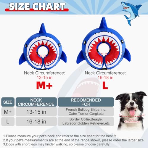 Image of KOOLTAIL Inflatable Dog Cone Collar, Soft Donut E Collar for Dogs After Surgery to Stop Licking Enhanced Alternative, Blow Up Pet Neck Pillow Recovery Adjustable Cone for Dog Cat, Shark L
