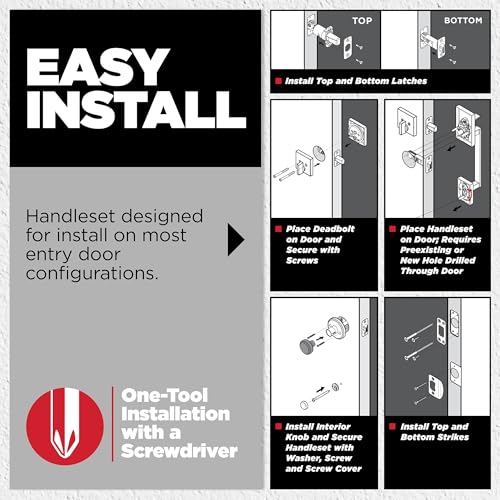 Image of Kwikset Belleview Front Door Lock Handle and Deadbolt Set, Entry Handleset Exterior Only, Satin Nickel, Pick Resistant SmartKey Rekey Deadbolt Security, Interior Sold Separately