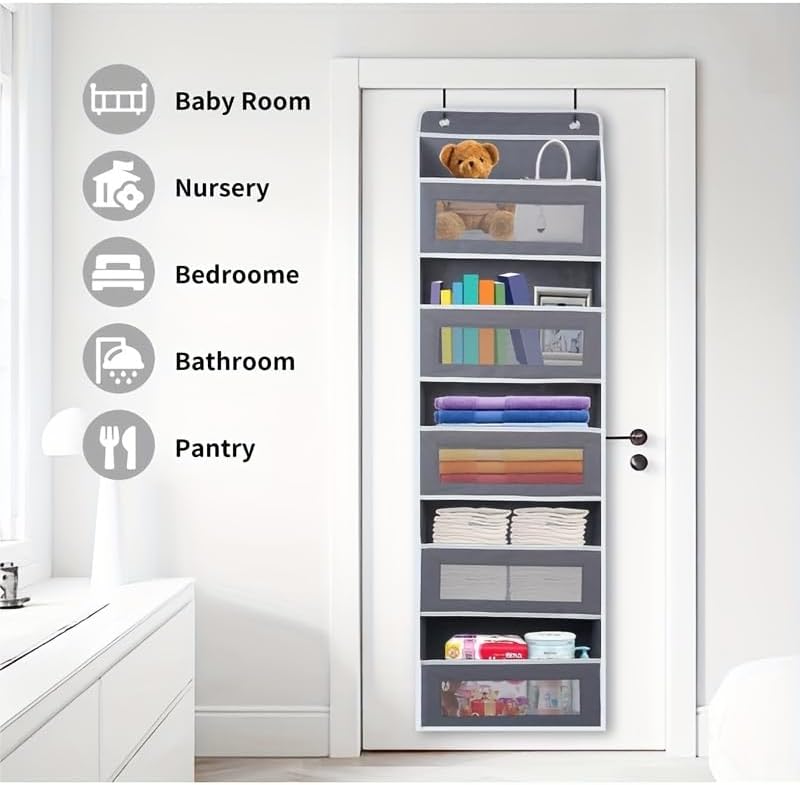 Over The Door Organizer Storage, 5 Shelf Hanging Door Organizer with 5 Large Capacity Pockets, Anti Tilt 44 lb Load Hanging Organizer for Bedroom, Bathroom, Pantry, Nursery (Grey, 1 Pack) - Image 4