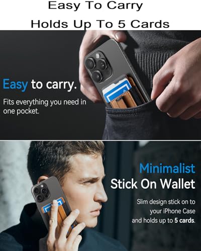 Image of Phone Card Holder Wallet with Stand, Hold 6 Card for iPhone Andriod | Stretch fabric card holder stick on back of phone case. Built-in stand for hands-free viewing. Holds 6 credit /ID cards