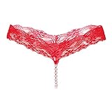 Women Elastic Lace Small Pearls Lingeries Thongs G Strings T Back Penties (red)