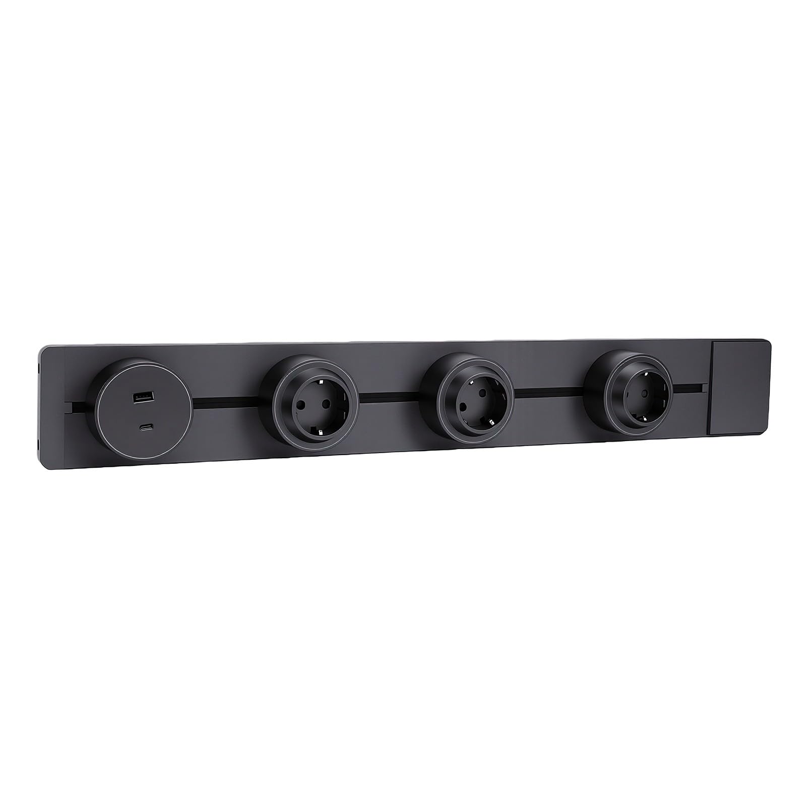 FTVOGUE Gniazdo Zasilania Szynowego 60 Cm, Gniazdo 2-bolcowe, Porty USB A i C, z Aluminium, Stali Nierdzewnej, PC z Opóźniaczem Płomienia, do Domu, Kuchni, biura.