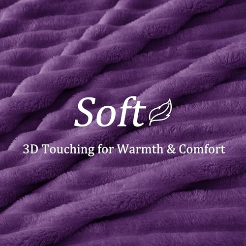 Image of BEDELITE Ribbed Twin Blanket for Couch & Bed, Purple, 60 inchx80 inch