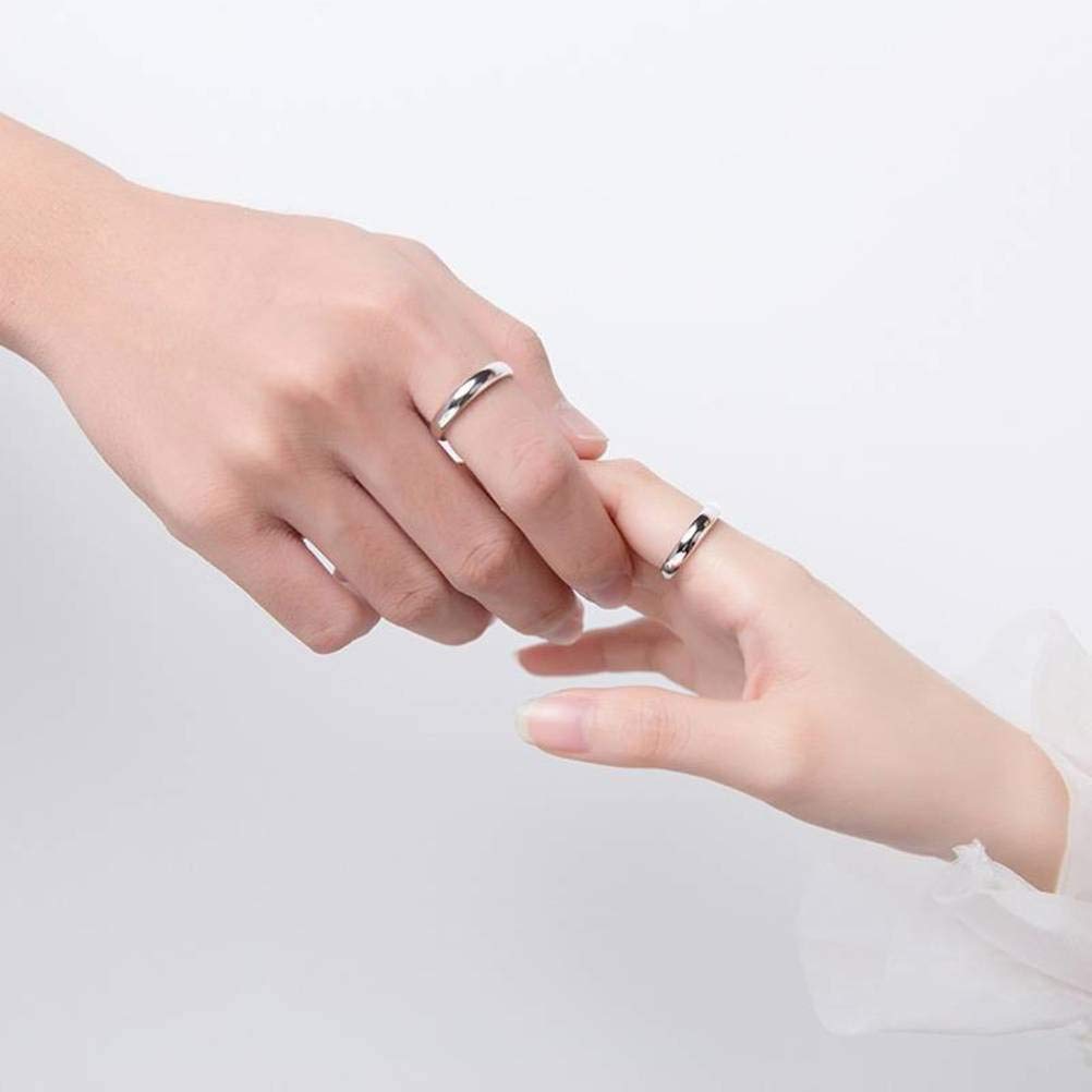 S925 Anillo de Pareja de Plata, Anillo de Apertura Simple Y Suave para Hombres Y Mujeres, Anillo de Moda para el Día de San ValentínUn par, Apertura regulable