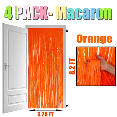 Image of 4 Pack Macaron Orange Foil Fringe Curtain Backdrop, 3.28Ft x 8.2Ft Metallic Tinsel Streamer Curtains, Birthday, Wedding, New Year's, Christmas Decorations Party Supplies, One Size