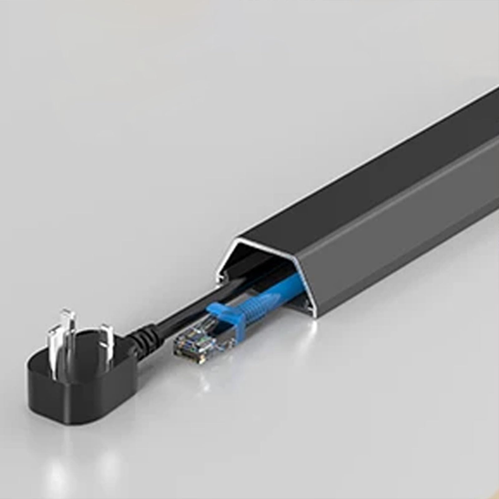 Passacavi Canalina Passacavi Nera Per Nascondere I Cavi A Parete, systems Di Gestione Cavi In ​​alluminio Autoadesivo Per Casa E Ufficio, Copertura Apribile A Ribalta(2 Cables,L 1.5m/59in/4.9ft)