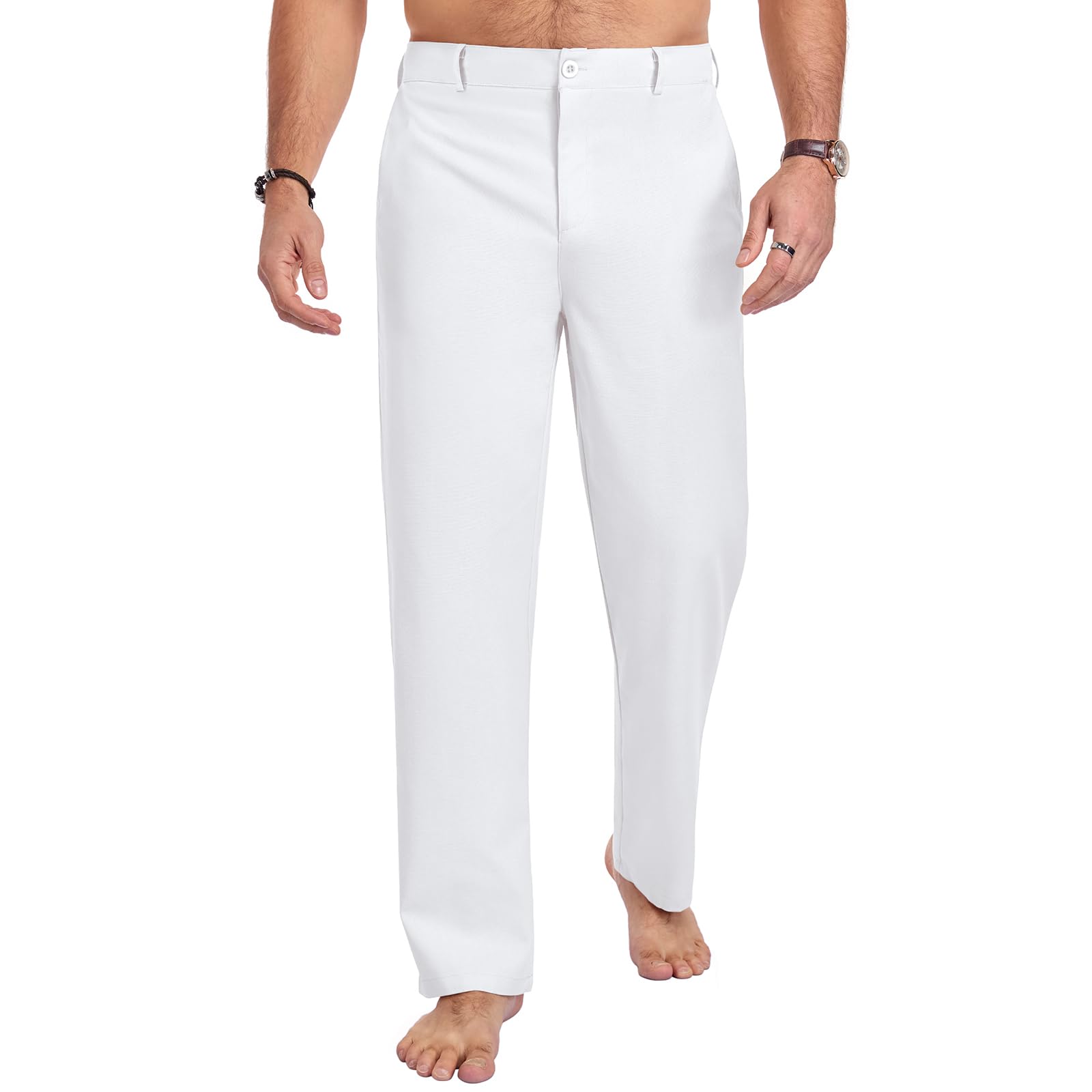 Puimentiua Mens Cotton Linen Pants Business Casual Mens Dress Pants Summer Beach Loose Relaxed Fit Trousers