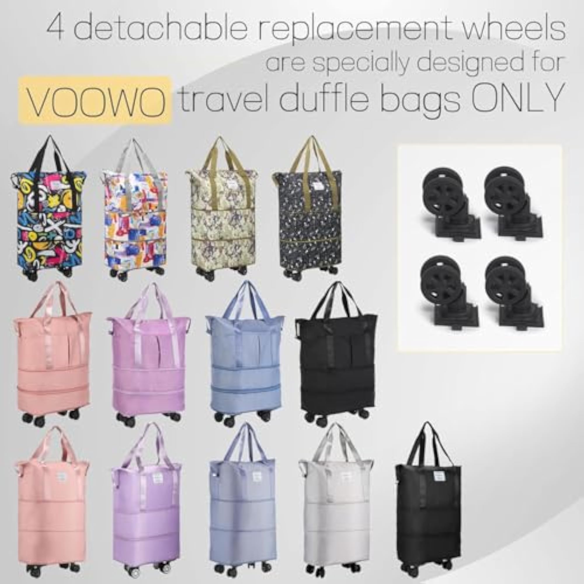 Detachable Replacement Wheels for Rolling Duffle Bags