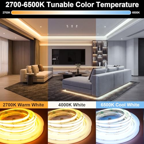 Image of COB LED Strip Light 5V, 2m 608 LEDs /M Dimmable 2700K - 6500K 8mm Width CRI93+ Flexible Dimmable Light Kit for TV Backlight Bedroom Gaming Room Kitchen Cabinet Decor(CCT, 6.56FT /2M USB)