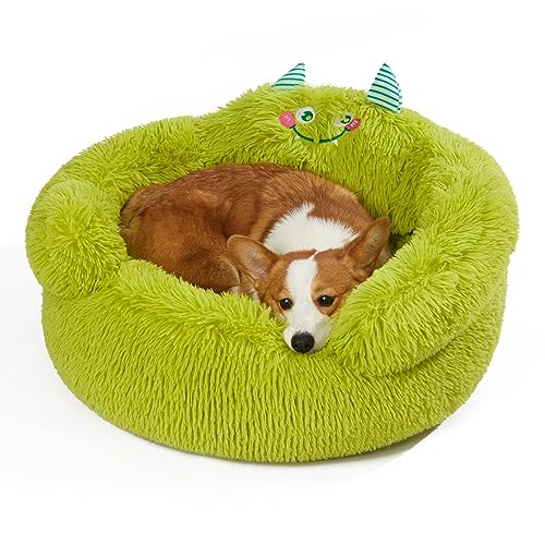 Jiupety Hundebett Katzenbett Flauschig, Donut Hundebettn Grosse Hunde, Orthopädisches Hundebett Hundehütte Indoor, Hundekorb Größe L (69 x 69 x 36 cm), Cartoon Dog Bed, Grün