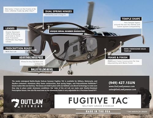 Fugitive Aluminum Tactical and Motorcycle Sunglass, ANSI Z87.1 Impact Protection USA3