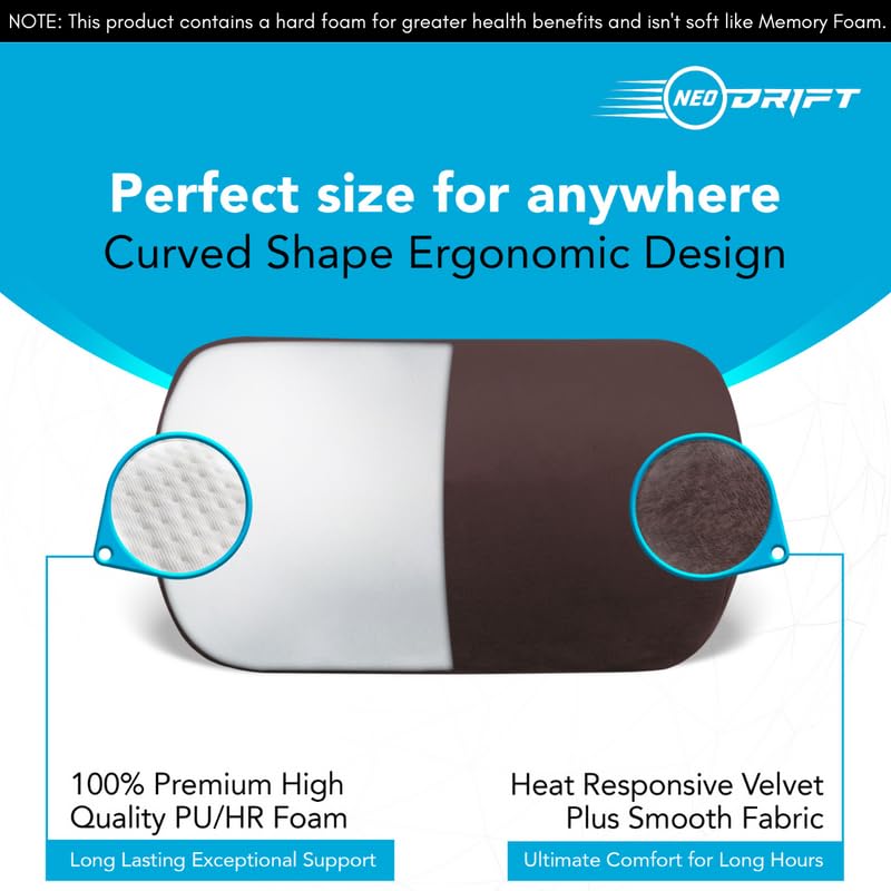 Image of Neodrift 'CurveNeck' - Neck Rest Cushion Orthopedic Velvet Memory Foam Pillow for Neck, Head, Shoulder Support - Pain Relief for Car, Set of 2 (Colour-Coffee)