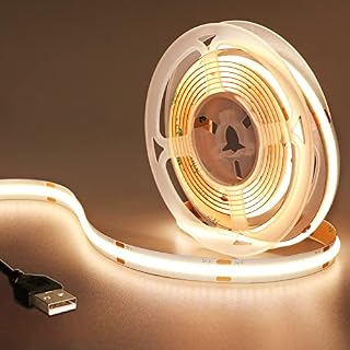 GOMING USB COB LED Strip Light Warm White 3000K, CRI 90+ DC 5V USB Powered 6.6ft/2M 320LEDs/M High Brightness Indoor Use IP20 Flexible LED Tape Lights for TV Backlight, Cabinet, Home DIY Lighting