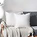 2er Set Kissen mit Pompoms Einfarbig Kissenbezüge Dekorative Kissenhülle Kopfkissen Sitzkissen Dekokissen Couchkisen für Schlafzimmer 40X40cm 100% Mikrofaser Kopfkissenbezug (Weiß)
