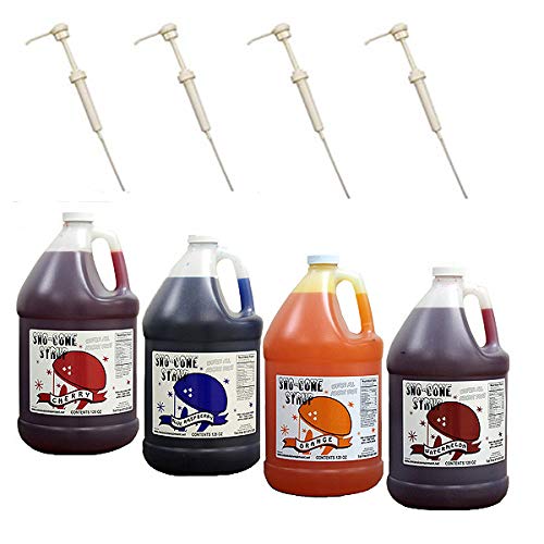 Snow Cone Syrup Gallons W/Pumps (Blue Raspberry-Orange-Cherry-Watermelon) #TOP17