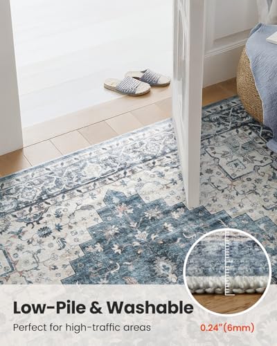 AMADA HOMEFURNISHING 2.7x8 Washable Runner Rug, Low-Profile Kitchen Runner Rugs with Non-Slip Backing & Durable Edge Binding, Vintage Entryway Rug for Bedroom & Hallway