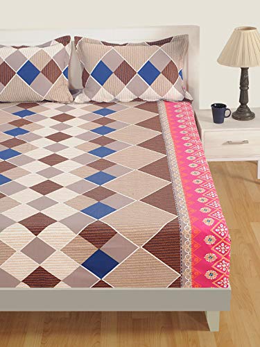 Image of Swayam Pure Cotton King Bedsheet with 2 Pillow Covers | Size 108 x 108 inch | 160 TC | Geometric Design | Soft Breathable Bed Sheet | Comfortable & Durable for Bedroom - Brown