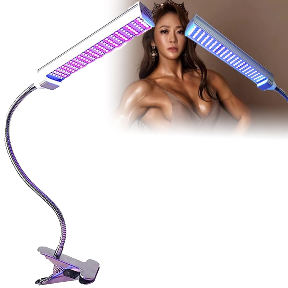 Lampada abbronzante UVA, lampada abbronzante viso regolabile con base a clip e design temporale, area di irradiazione 60 * 30 cm, lampada abbronzante per lettino solare per abbronzante viso e corpo,