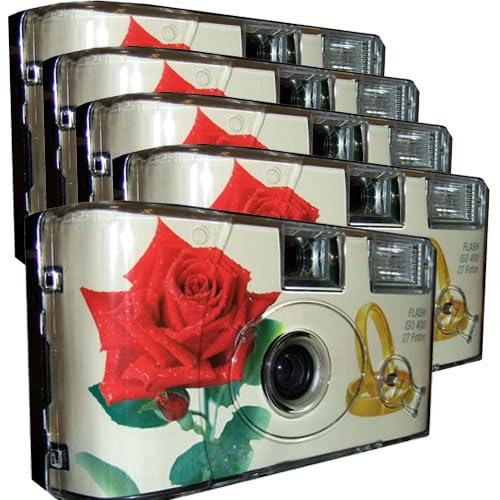 5 cámaras desechables 1A Photo Porst Edition Rose & Rings, con flash, pilas y película (5 unidades, 27 tomas cada una)