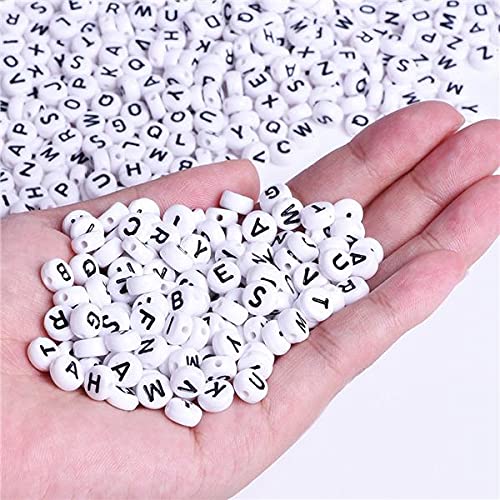 Perline Acriliche Tonde Con Lettere Dell'Alfabeto - Nero Su Bianco, Diametro 7mm - Confezione Da Circa 50 Pezzi (10g) - Foto 13