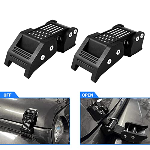 BOMLING Hood Latches, Aluminum Hood Catch kit with U.S Flag Style Compatible with 2007-2018 Jeep Wrangler JK JKU Unlimited & 2018-2020 Jeep Wrangler JL JLU, Hood Catches Lock, Black