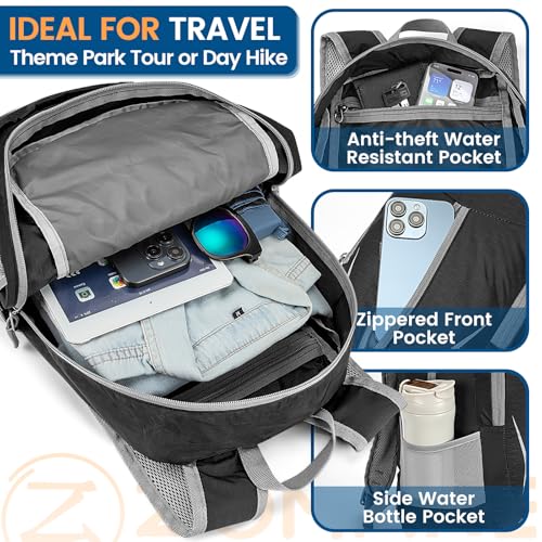 Image of ZOMAKE Ultra Lightweight Packable Backpack 25L, Foldable Hiking Backpacks Water Resistant Small Folding Daypack for Travel(Black)