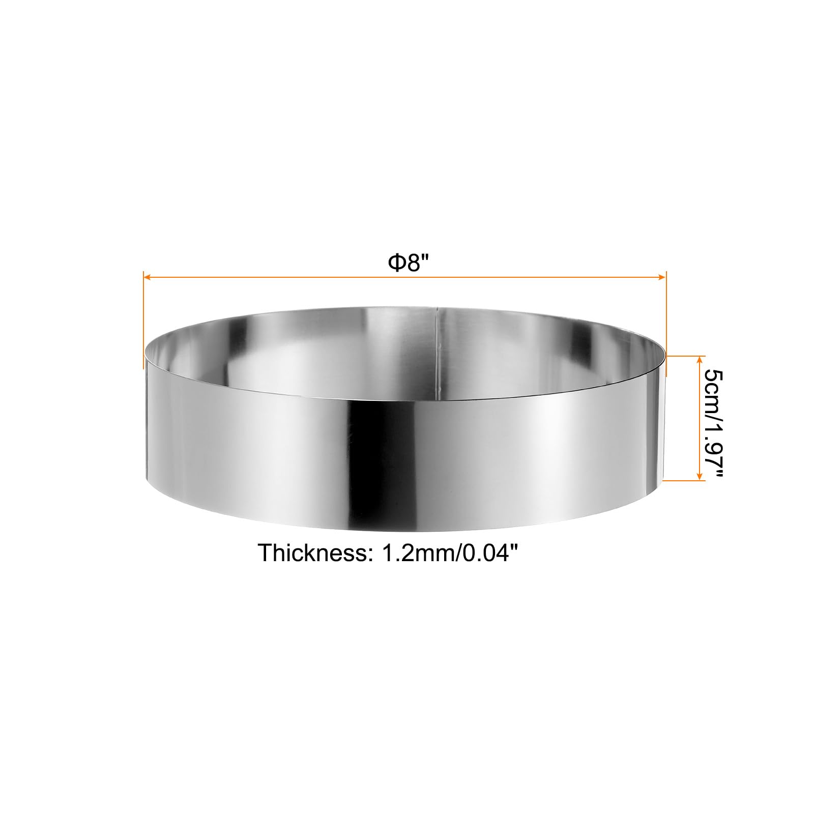 sourcing map Lot de 4 anneaux à gâteau ronds de 20,3 x 5,1 cm en acier inoxydable sans couture pour pâtisserie, mousse, dessert, outil de cuisson