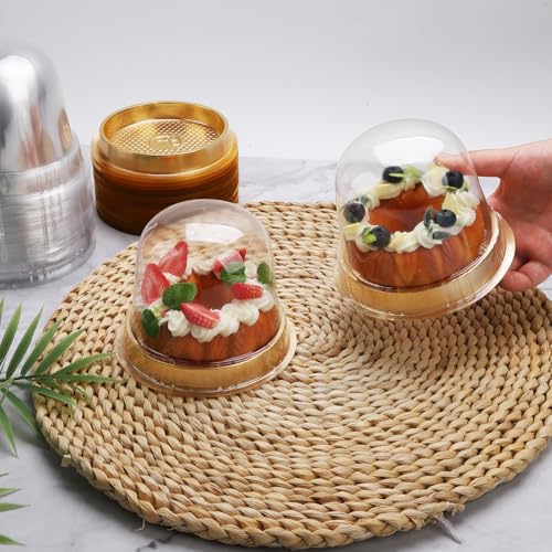 Boîtes à gâteau avec support dôme transparent et socle doré rigide - 2