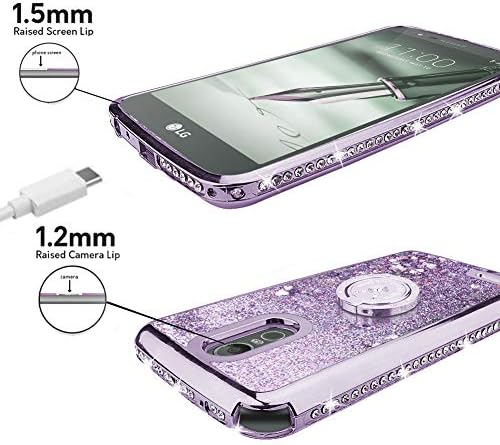 LG Stylo 3 Case,LG Stylo 3 Plus Case,Stylus 3 Case, Silverback Moving Liquid Holographic Sparkle Glitter Case With Ring,Girls Women Bling Diamond Rhinestone Bumper, Protective Case for LG LS777-Silver