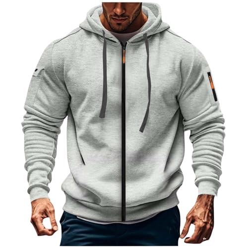 Mens Hoodies Full Zip Up Long Sleeve Casual Sweatshirt Drawstring Loose Comfy Solid Tactical Hoodies with Pockets