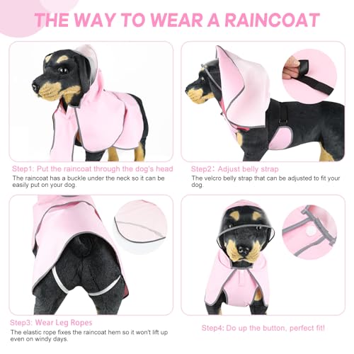 DOMIGLOW Dog Raincoat - Waterproof Dog Rain Jacket, Reflective Hooded Pet Poncho with Harness Hole，Lightweight Doggie Rainwear Slicker for Walking& Camping (XX-Large, Pink) — view 5