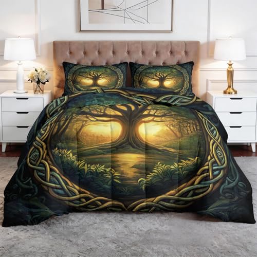 Colcha selva 200 x 200 cm verde oscuro edredón de lujo con almohadas 3
