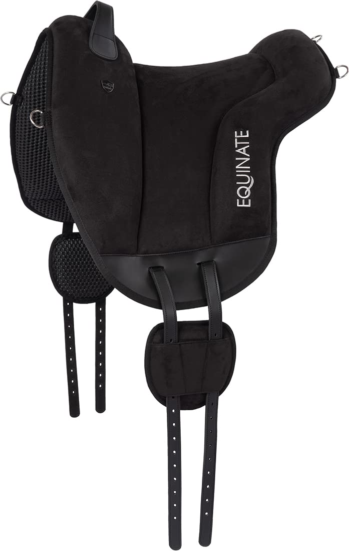 Equinate Coussin d'équitation Hamilton en daim synthétique Noir – Bareback Pad avec dessous en néoprène facile d'entretien – Coussin d'équitation Selle sans arbre