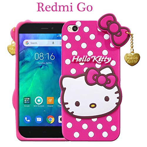 Image of Unirock Hello Kitty Back Case Cover for Redmi Go| 3D Cute Hello Kitty Case |Soft Silicone Rubber Back Cover with Pendant Kitty Cover for Redmi Go (Pink)